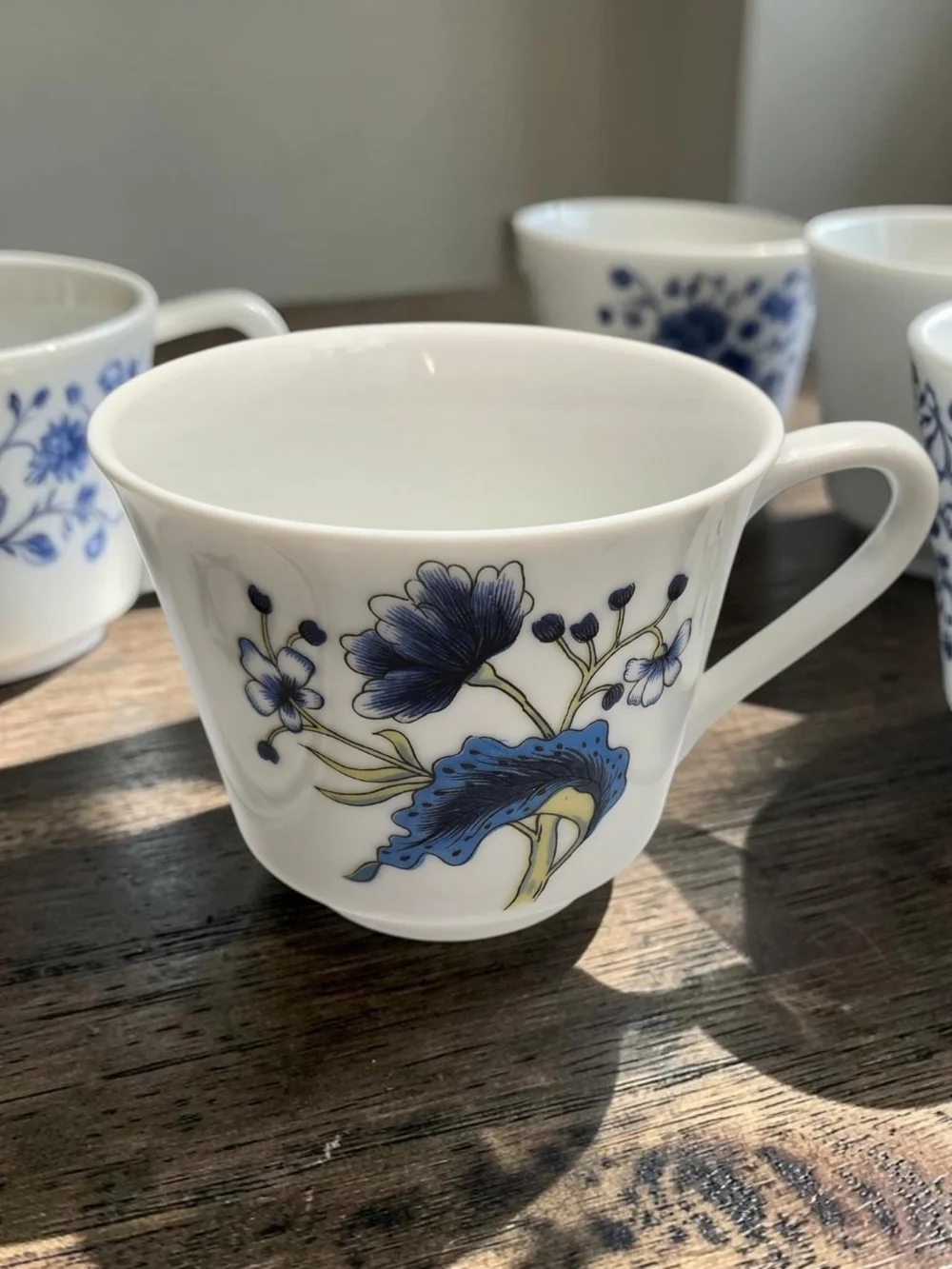 Vintage Shafford Blue Peony Snack Set for 4 Japanese Dessert Plates & Cups MCM